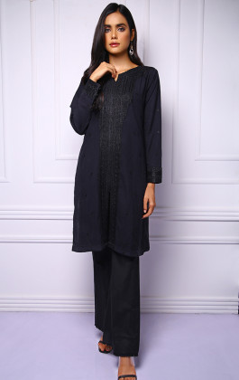 Black Yarn Dyed Semi Formal Embroidered Kurti